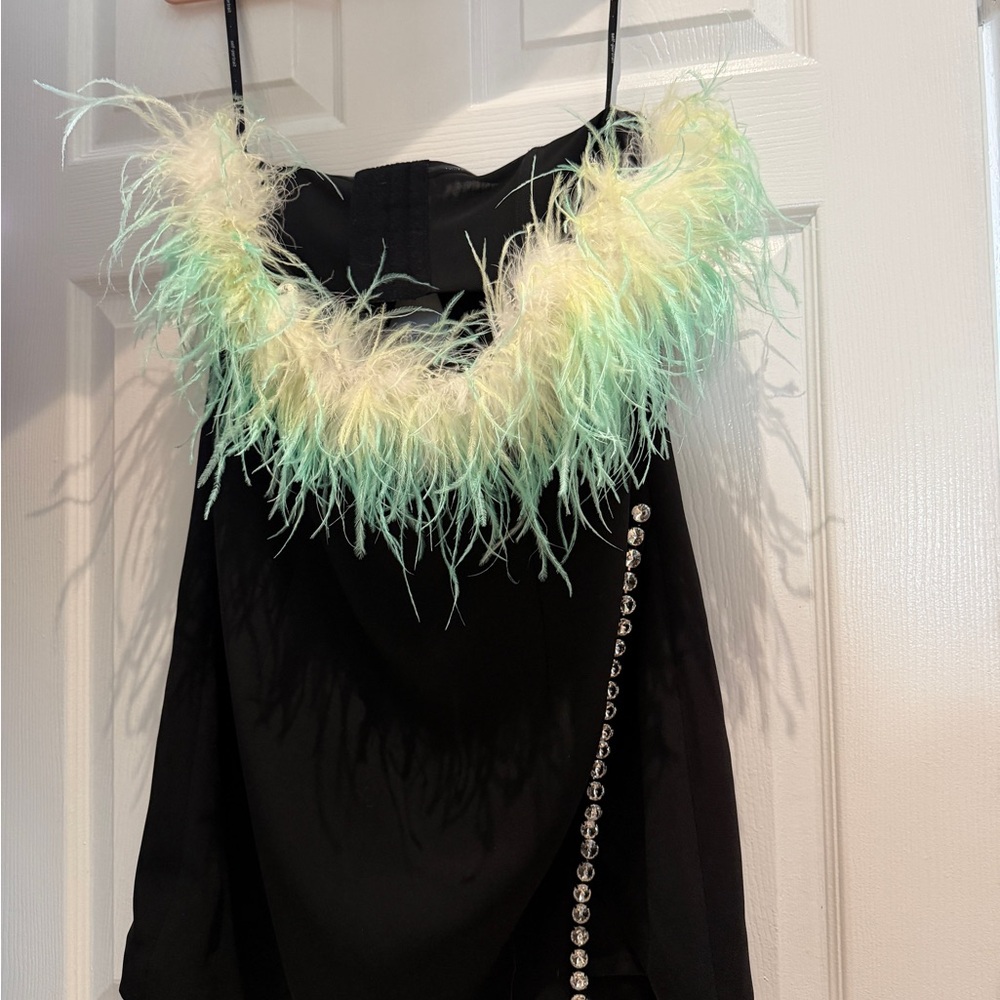 Self-Portrait Feather-trimmed crystal-embellished crepe mini dress - Picture 5 of 7